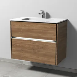 Sanipa Keramik-Waschtisch-Set mit Waschtischunterschrank „Twiga“ 79 × 46 × 61 cm in Eiche Kansas, mit Beleuchtung
