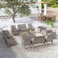 Ankonbej 16-tlg. Garten-Lounge-Set mit Auflagen Poly Rattan Grau - Grau