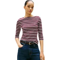 Tommy Hilfiger Damen Langarmshirt New Cody Slim U-Boot-Ausschnitt, Mehrfarbig