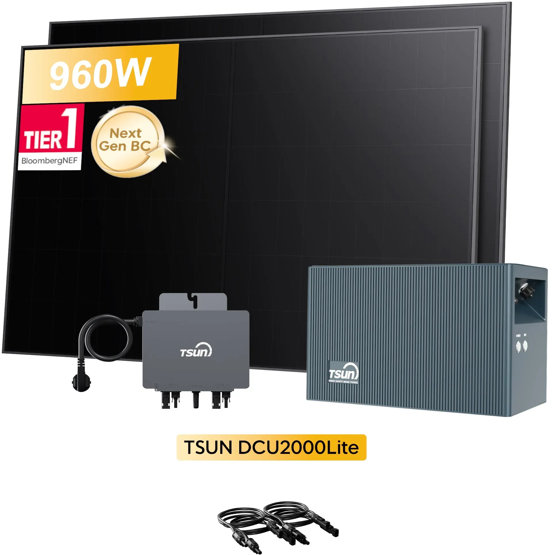 TSUN DCU2000Lite Solarspeicher für Balkonkraftwerke, mit 2 x 480Wp Sunpro BC Bifazial Full Black Solarmodul, by Powerness - 2kWh / Powerness Express (Lieferzeit: 5-14 Werktage)