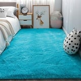 SK Studio Teppiche Flausching Wohnzimmer Teppiche Shaggy Teppiche Schlafzimmer Teppich Waschbarer Weiche Teppiche Blau, 80x200cm