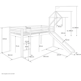 Homestyle4u Hochbett 90 x 200 cm Kiefer massiv weiß rosa