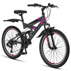 Licorne Bike Strong V Premium Mountainbike in 24 und 26 Zoll - Fahrrad für Jungen, Mädchen, Damen und Herren - Shimano 21 Gang-Schaltung - Vollfederung