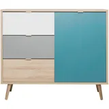 MID.YOU Kommode Grau, Weiß, Eiche, Petrol, Holzwerkstoff, 1 Fächer, 3 Schubladen, 103x87x40 cm Typenauswahl, Wohnzimmer, Kommoden, Kommoden