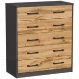 home collective Kommode mit 5 Schubladen mit matter Oberfläche, Kommode 74cm breit Holz Schrank Kommode mit Schubladen Sideboard Highboard Anrichte Graphit-Eiche