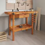 Festnight Hobelbank Werkbank mit Schubladen aus Akazienholz, Werkbank Werkstatt, Werkzeugschrank, Werktisch, Holzwerkbank,Werkzeugtisch, Werkbänke Für Heimwerker 124x52x83 cm