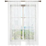 Woltu VH6056ws-2, 2er Set Gardinen transparent Blumen Stickerei mit Kräuselband Leinen Optik, Doppelpack Vorhang Stores Voile Fensterschal Dekoschal für Wohnzimmer Schlafzimmer, 140x225 cm, Weiß