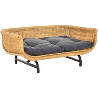 Krines Home Hundekorb Exklusiver Retro-Design Hundekorb Hundebett Tierkorb Haustier Bett, Polyester, Groß aus Rattan mit Kissen Modernes Bett für Katzen und Hunde Grösse gelb