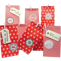 Frau WUNDERVoll® DIY Adventskalender Weihnachtszeit, Blockbodenbeute rot Sterne und