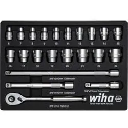 Wiha Ratschenschlüssel Set 3/8" 22-tlg inkl. Schaumeinlage I Chrom-Vanadium-Stahl Werkzeug für Montage & Installation (44708)