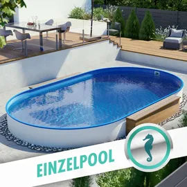 POOL Total Ovalbecken 450 x 250 x 120 cm blau inkl. Bodenschienen, Einlaufdüse