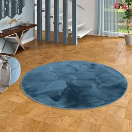 Pergamon Luxus Super Soft Fellteppich Plush Rund Blau 160x160cm