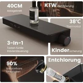 EMKE Duschsystem mit Thermostat Duschset mit 40cm Thermostatische Platte, Brausestange, Handbrause mit 4 Strahlstärken,Regendusche mit Armatur, Anthrazit Matt