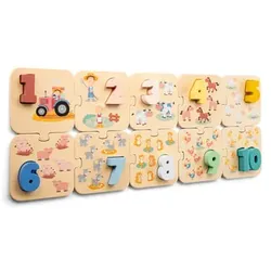 New Classic Toys Zahlen Puzzle Set Bauernhof, pastell
