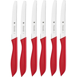 WMF Classic Line Frühstücksmesser Set 6-teilig, 23 cm, Brötchenmesser Wellenschliff, Brotzeitmesser, Spezialklingenstahl, Kunststoffgriff, rot