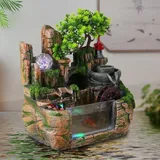 TESUGN Zimmerbrunnen Wasserfall Tischbrunnen Desktop Bonsai Ornamente Mit LED Kristallkugel und Zerstäuber Tischbrunnen, um Sukkulenten anzubauen/Als Fischbecken