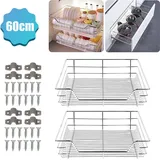 Fiqops 4x 60cm Küchenschublade Schubladen Drahtkorb TeleskopSchublade Ablagen Schrankauszug bis 20kg - Silber