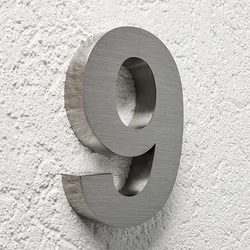 3D Hausnummer 9 Edelstahl V2A unbeleuchtet Arial