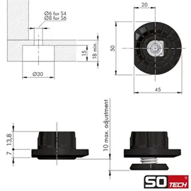 SOTech Möbelfuß Höhenversteller Ø 30 mm 8 Stück 10 mm