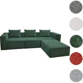 Mendler L-Sofa HWC-O54, Lounge-Couch mit Ottomane, erweiterbar modular rechts/links, Stoff/Textil 63x270x190cm ~ grün