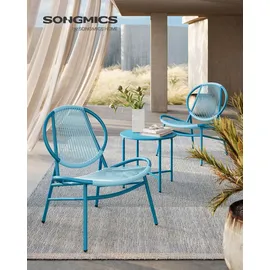 Songmics Balkonmöbel, 3er Set, mit Tisch, 2 Stühlen, seeblau