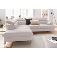 Polstergarnitur COTTA "Caluso" Sitzmöbel-Sets Gr. Kunstleder SOFTLUX, Mit Bettfunktion-Mit Bettkasten-mit Kopfteilverstellung + Ottomane links, beige (fog) Set: bestehend aus Ecksofa, Hocker, Ecksofa inkl. Kopfteilverstellung