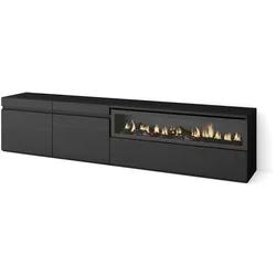 SKRAUT HOME Wohnzimmer TV-Schrank, Viel Stauraum, 200x35x45cm, Für TV-Geräte bis 80“, Elektrischer Kamin, Modernes Design, Schwarz - 48_29