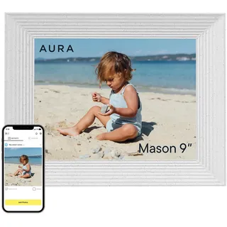 Aura Mason Intelligenter digitaler Bilderrahmen 9 WLAN Cloud Digitaler Fotorahmen, Kostenloser unbegrenzter Speicherplatz, Fotos von überall aus senden – White Quartz
