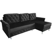 Meble Ares Moderne Sofa LILI - Elegante Ecksofa mit Schlaffunktion und Bettkasten - Praktische Schlafsofa Ausziehbar zum Wohnzimmer - Komfortabel Couch l Form - Weiße Beine, Samt Schwarz