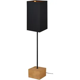 rl live your light Stehleuchte Woody R40171080, Metall Schwarz matt, Fuß Holz, Stoffschirm schwarz/goldfarbig, exkl. 1x E27