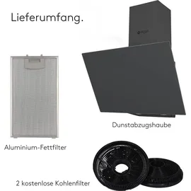 Wiggo Dunstabzugshaube 60cm kopffrei I Abluft Umluft Dunstabzug 300m3/h - LED Touch-Display 3 Stufen I Schräghaube inkl. Fettfilter & 2x Kohlefil...