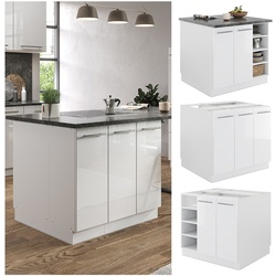Vicco Kücheninsel Küchenblock Einbauküche Fame-Line Weiß 90 cm modern Hochglanz Küchen Schränke Regalunterschrank Küchenunterschrank Regalinselunterschrank Softclose-Scharnier Küchenmöbel