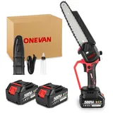 Akku-Kettensäge, 8-Zoll Bürstenlose Mini Kettensäge Elektro mit 2x Akku, Handkettensäge Akku für Gartenscheren Astschere Holzschneidenz