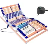 Schlummerparadies Lattenrost 100% BUCHE - Kopf- u. Fußteil elektrisch verstellbar - SCHULTERFRÄSUNG, 7 Zonen, 44 Federleisten, Härteregulierung, Mittelgurt - Motor Comfort 44® - fertig montiert (70x190)