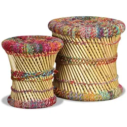 vidaXL Hocker mit Chindi-Details 2 Stk. Mehrfarbig Bambus