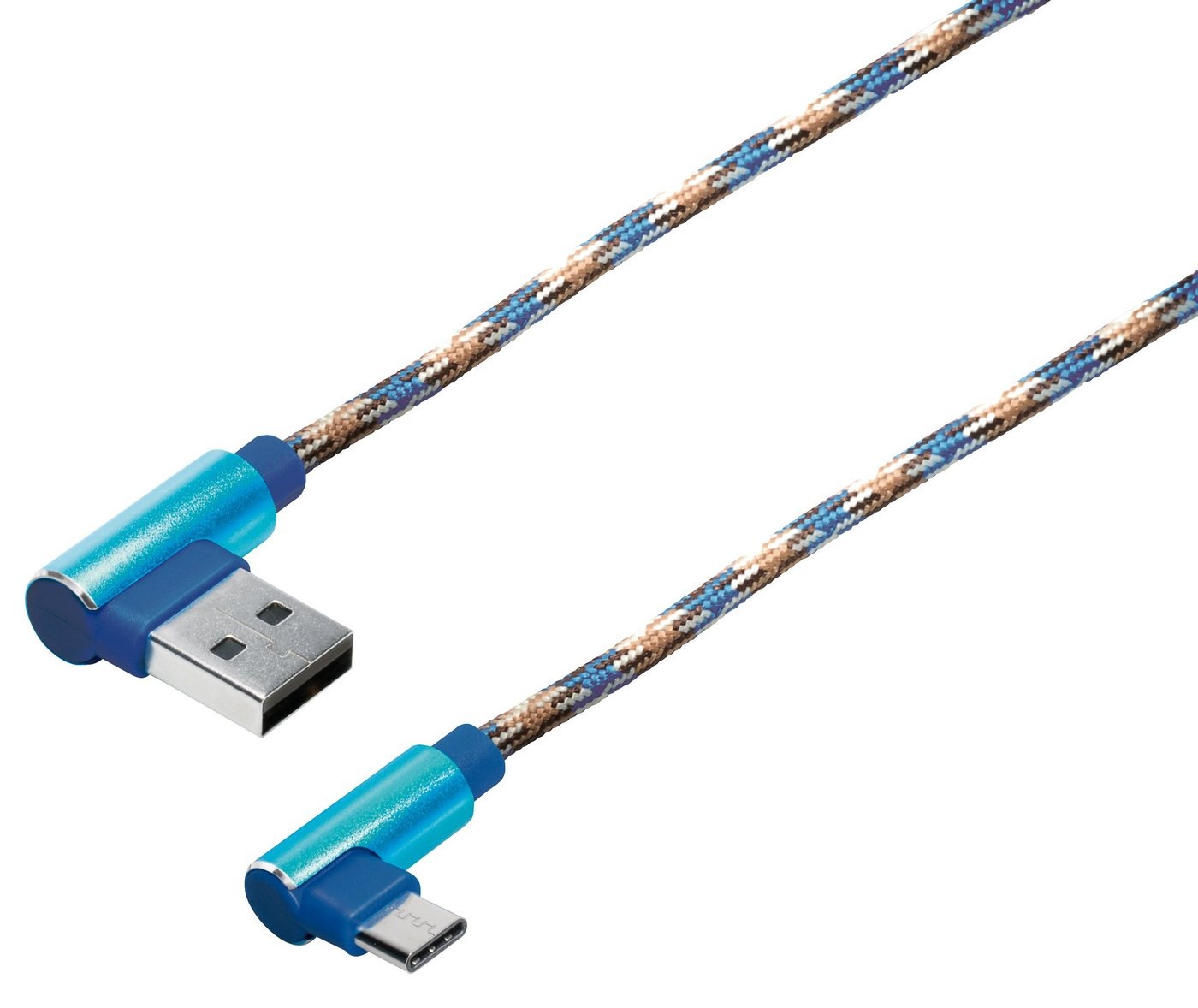 Maxtrack Smartphone-Kabel, USB, USB-A Winkelstecker auf Micro USB-C Winkelstecker (100 cm), Ladekabel gewinkelt Reversible USB A auf USB TYP C blau