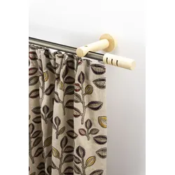 Gardinenstange GARESA "PEMPIA", beige (mattchromfarben, natur), L:370cm Ø:20mm, Holz, Metall, Gardinenstangen, Vorhanggarnitur, verlängerbar, Knopf m.Ausschnitte