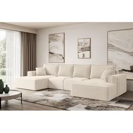 altdecor Eckcouch Cord 6-Sitzer Beige