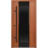 Krongart Stahl-Aluminium-Haustür DS68AC Modell 28 BLACKLINE mit großem Lichtausschnitt DIN links - nach innen öffnend Golden Oak (Eiche Dekor-Folie) 980 mm x 2080 mm