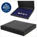 Schwäbische Albumfabrik Münz-Kassetten in luxeriöser Lederausstattung mit königsblauem Velourseinsatz für 20 Format 10 DM, 10 Euro, 20 Euro-Münzen in Kapseln