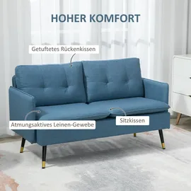 Homcom Sofa, mit Dickem Kissen, Leinenoptik, Polstersofa mit Stahlbeine, Modernes Doppelsofa für Wohnzimmer, Schlafzimmer, Dunkelblau