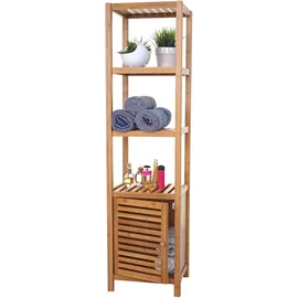 Mendler Badregal HWC-B18, Badezimmer Badschrank Standregal mit Tür, Bambus ~ 140x36x34cm