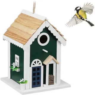Relaxdays Vogelhaus, Nistkasten für Wildvögel, zum Aufhängen, HBT 25,5 x 18,5 x 18,5 cm, Vogelvilla aus Holz, Mehrfarbig