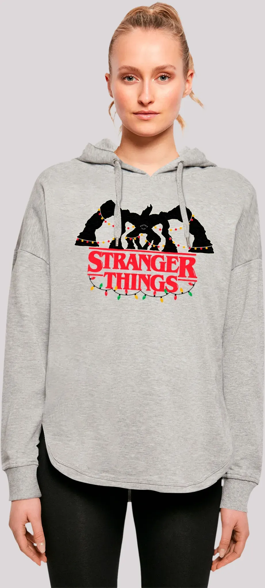 Kapuzenpullover F4NT4STIC "Stranger Things Demogorgon Lights Netflix" Gr. XS, grau Damen Pullover Premium Qualität