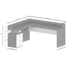Dmora Schreibtisch Salomone, Eckschreibtisch mit Platte, Mehrzweck-Büroschreibtisch, 180x90h160 cm, Eiche