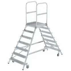 Podestleiter 7 Stufen, fahrbar, Aluminium/Aluminium