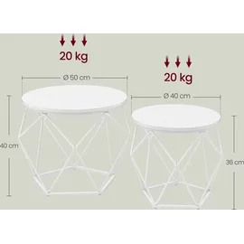 VASAGLE Beistelltisch, 2er Set abnehmbare Tischplatte, schneeweiß-wolkenweiß