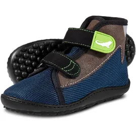 Leguano Barfußschuh LEGUANO "LEGUANITO SCIPPO", Kinder, Gr. 26, blau (blau, grau, braun), Textil, Schuhe Barfußschuh, Klettschuh, Bequemschuh, Flat mit verstellbaren Klettverschlüssen