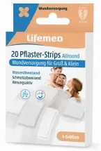 Lifemed® Allround 4 Größen Pflaster-Strips, halbtransparent 99028 , 1 Packung = 20 Pflaster in 4 verschiedenen Größen