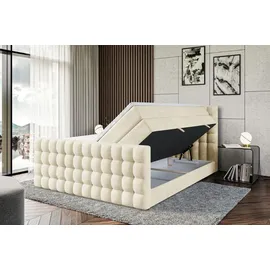 altdecor Boxspringbett mit Matratze Topper, Polsterbett mit Bettkasten VIONE-Z KING - 160x200 - Beige Monolith